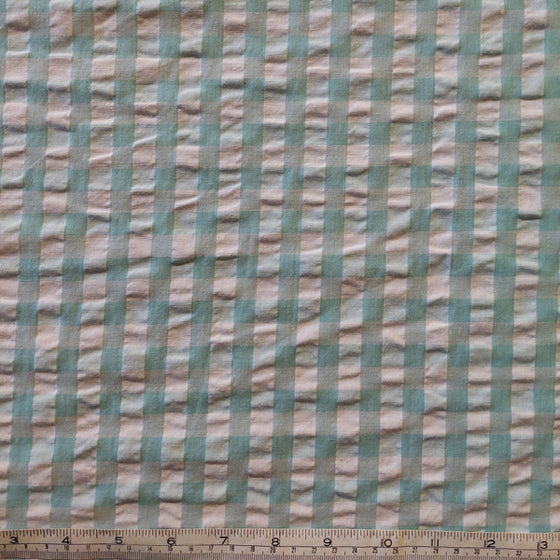 Polyester/cotton Woven Aqua Seersucker Check