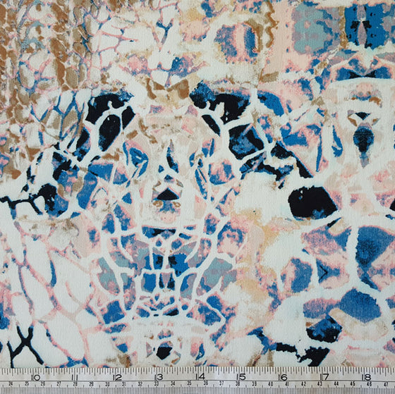 Cotton Sateen with Stretch Blue/Pink Abstract - The Fabric Bee