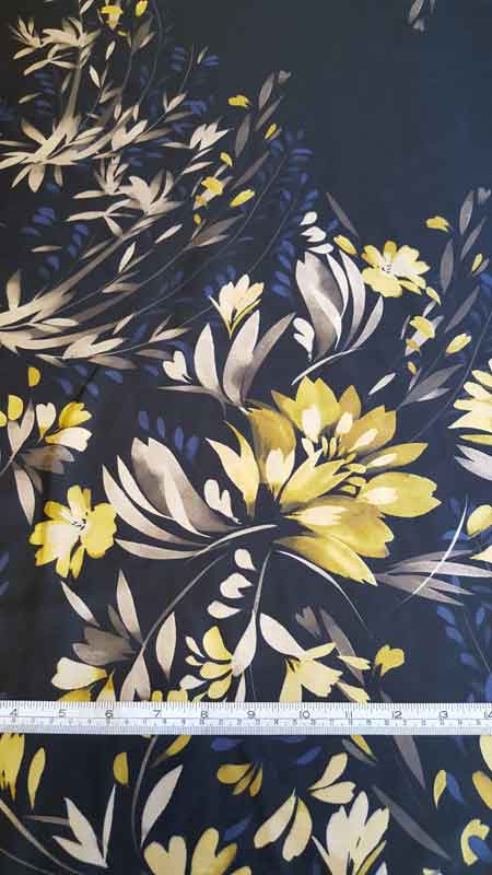 Polyester Lime/Navy Floral with Black Background 5137 - The Fabric Bee