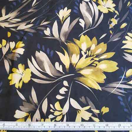 Polyester Lime/Navy Floral with Black Background 5137 - The Fabric Bee
