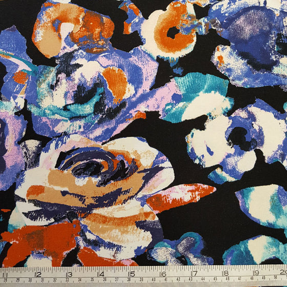 Jersey Fabric Large Floral on Black - The Fabric Bee