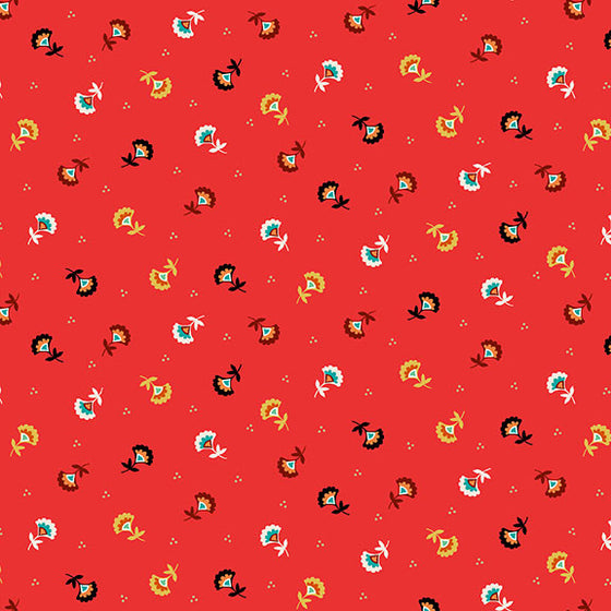 Makower UK Folk Friends 2304/R Sprig on Red F6836