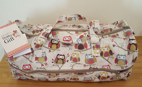 Knitting Bag Owls on Beige Background - The Fabric Bee