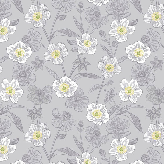 Lewis and Irene Botanic Garden A455.2 Rambling Floral on lightest Grey F6727