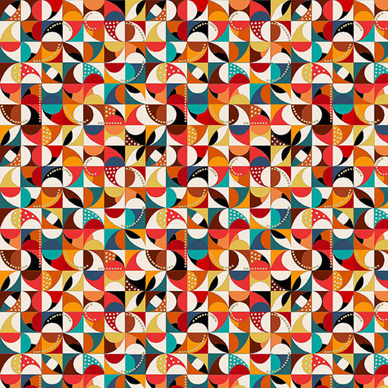 Makower UK Folk Friends 2301/Q Mosiac on Cream F6833