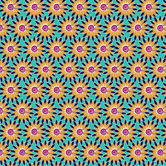 Henna from Makower UK 2392/TY Sunflower Turquoise/Yellow F7149