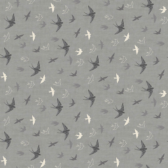 Hedgerow by Makower UK 2421/S Swallows Grey F7185