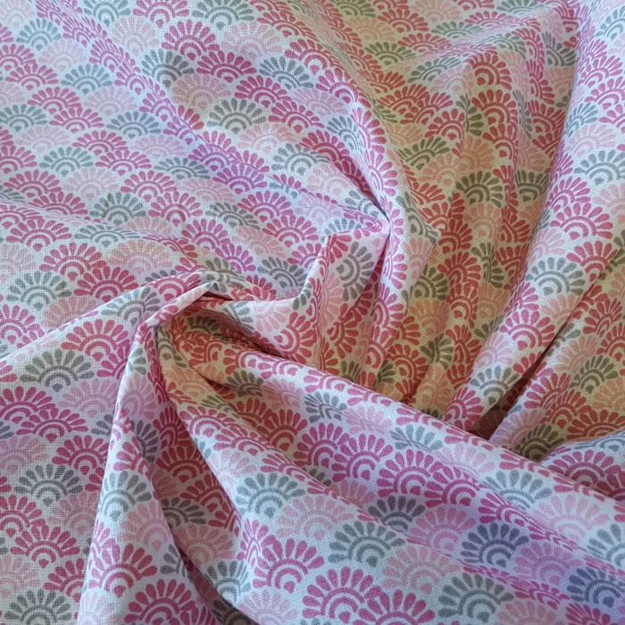 Medium Weight Cotton Fabric - Pink/Grey Sunrise Print - The Fabric Bee