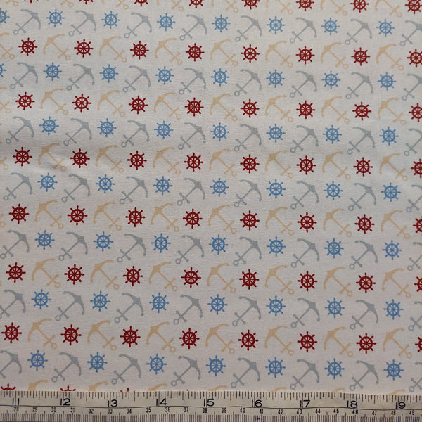 Medium Weight Cotton Fabric Anchor and Wheel Print