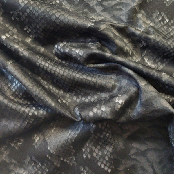 Medium Weight Cotton Fabric with Stretch  Black Snakeskin Print