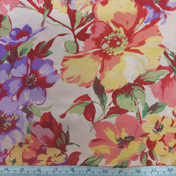 Cotton Lawn Large Floral on Peach background