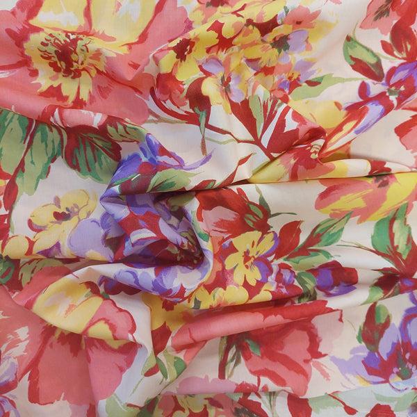 Cotton Lawn Large Floral on Peach background