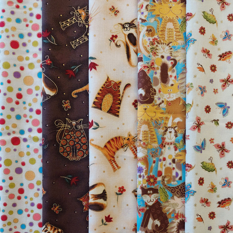 Fancy cats by Makower UK 5 Fat Quarter Pack