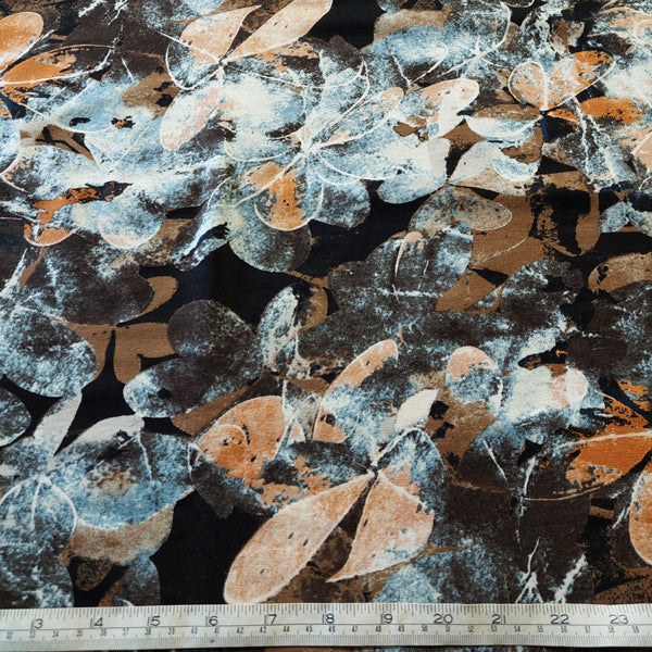 Jersey Fabric Orange Floral on Black  LAST REMNANT 130cm x 150cm