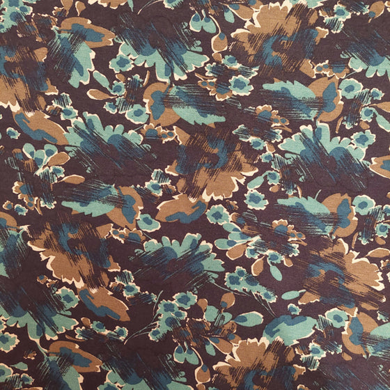 Jersey Fabric Abstract Floral Turquoise/Taupe LAST PIECE 45cm x 160cm