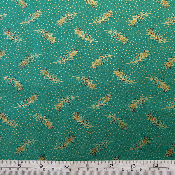 Metallic Gold Feathers on Green F3576