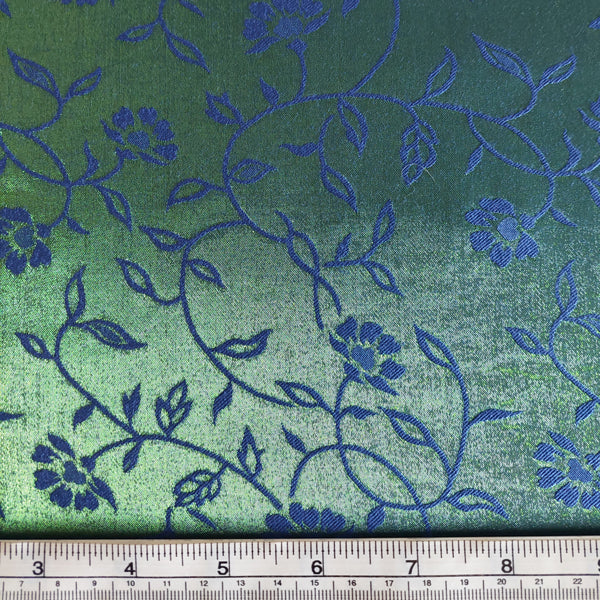 Polyester Green/Royal Floral Satin Finish LAST REMNANT 195cm x 148cm
