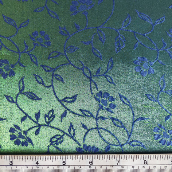 Polyester Green/Royal Floral Satin Finish LAST REMNANT 195cm x 148cm