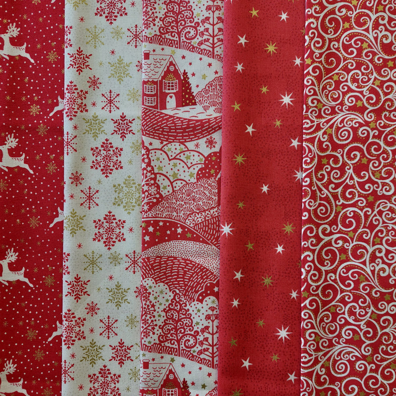Makower UK Red Scandi 5 Fat Quarter Pack LAST PACK