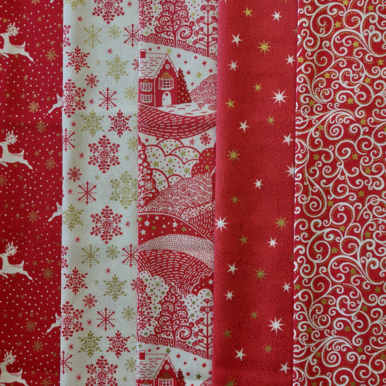 Makower UK Red Scandi 5 Fat Quarter Pack LAST PACK