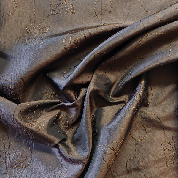 Polyester Taffeta Brown Embroidered