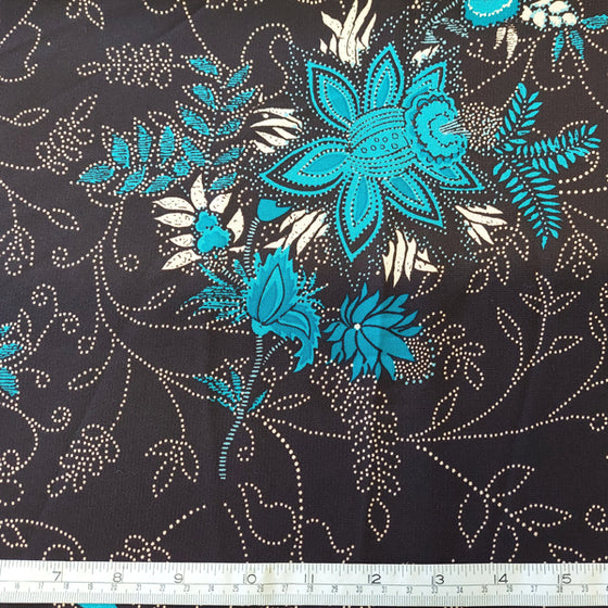 Polyester Turquoise Flower on Brown LAST REMNANT 200cm x 145cm