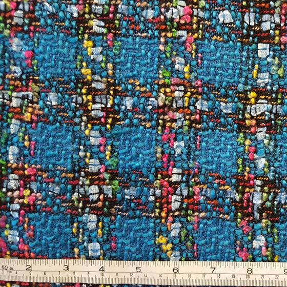 Woollen Texture Fabric Turquoise Check