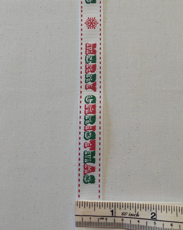 Merry Christmas on White Grosgrain Ribbon
