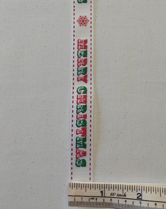 Merry Christmas on White Grosgrain Ribbon