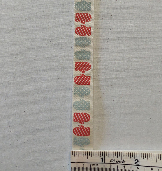 Mittens on Cream Cotton Tape Ribbon