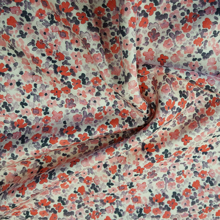 Viscose Twill Fabric - Coral/Grey Floral - The Fabric Bee