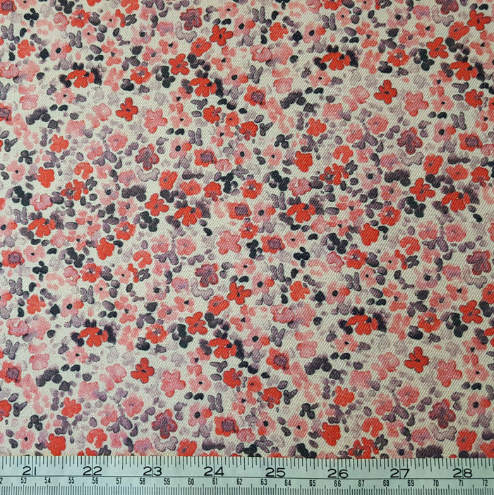 Viscose Twill Fabric - Coral/Grey Floral - The Fabric Bee