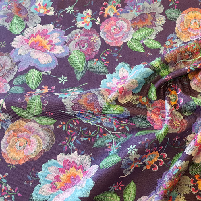 Viscose Twill Fabric - Purple Floral - The Fabric Bee
