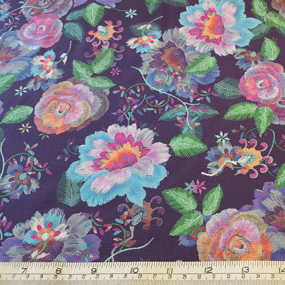 Viscose Twill Fabric - Purple Floral - The Fabric Bee