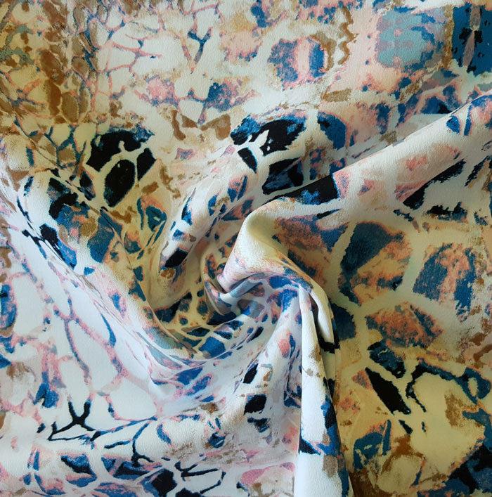 Cotton Sateen with Stretch Blue/Pink Abstract - The Fabric Bee