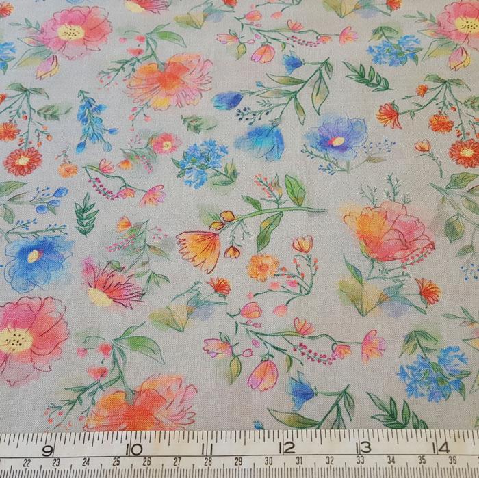 Cotton Lawn Grey Floral - The Fabric Bee