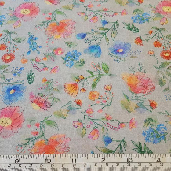 Cotton Lawn Grey Floral - The Fabric Bee