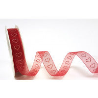 Organza Ribbon Red with Silver Hearts 4467 1015-21 - The Fabric Bee