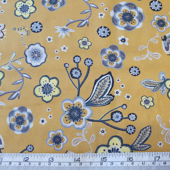 Cotton Lawn Mustard/Grey Floral - The Fabric Bee
