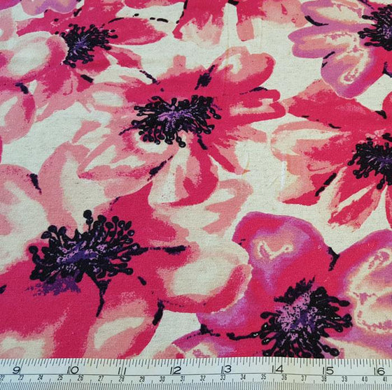 Jersey Fabric Pink Floral on Ivory Background - The Fabric Bee