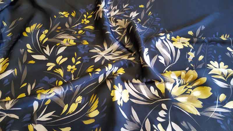 Polyester Lime/Navy Floral with Black Background 5137 - The Fabric Bee
