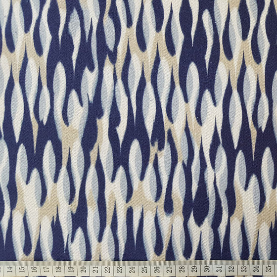 Heavy Cotton Canvas Navy/Beige/White Abstract Design - The Fabric Bee