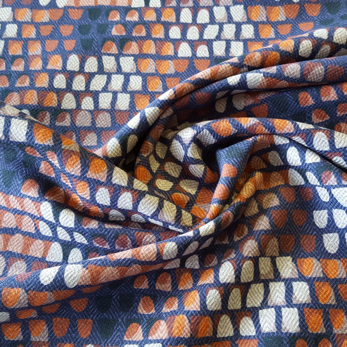 Heavy Cotton Canvas Navy/Stone/Terracotta Abstract Design - The Fabric Bee