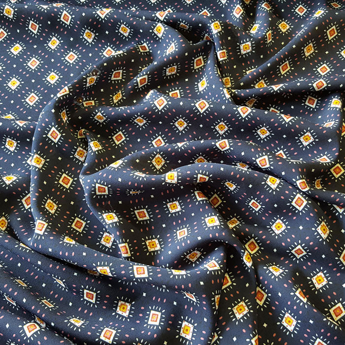 Polyester Multi Diamonds on Navy Background - The Fabric Bee