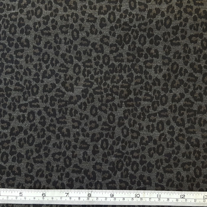 Jersey/Stretch Fabric Black Leopard Print on Grey Background - The Fabric Bee