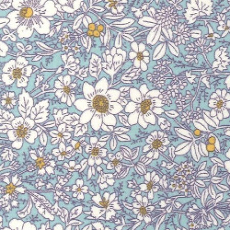 Cotton Poplin Floral Sky Blue CP0221 - The Fabric Bee