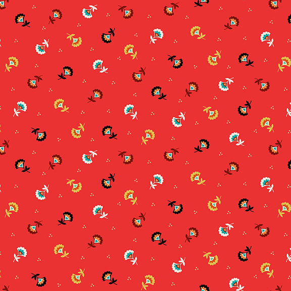 Makower UK Folk Friends 2304/R Sprig on Red F6836