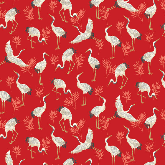 Makower UK Michiko 2331/R Cranes on Red F6985