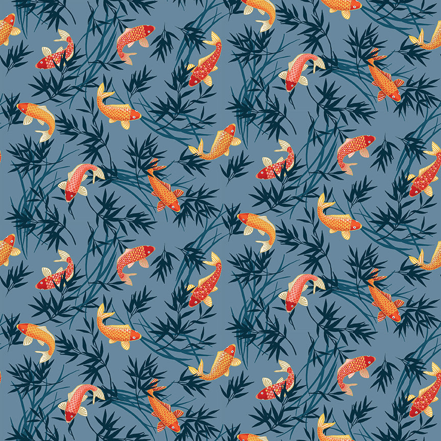 Makower UK Michiko 2332/B Koi on Blue F6987