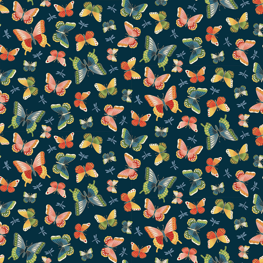 Makower UK Michiko 2334/B Butterflies on Blue F6991